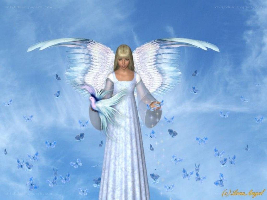 Angel with wings and butterflies