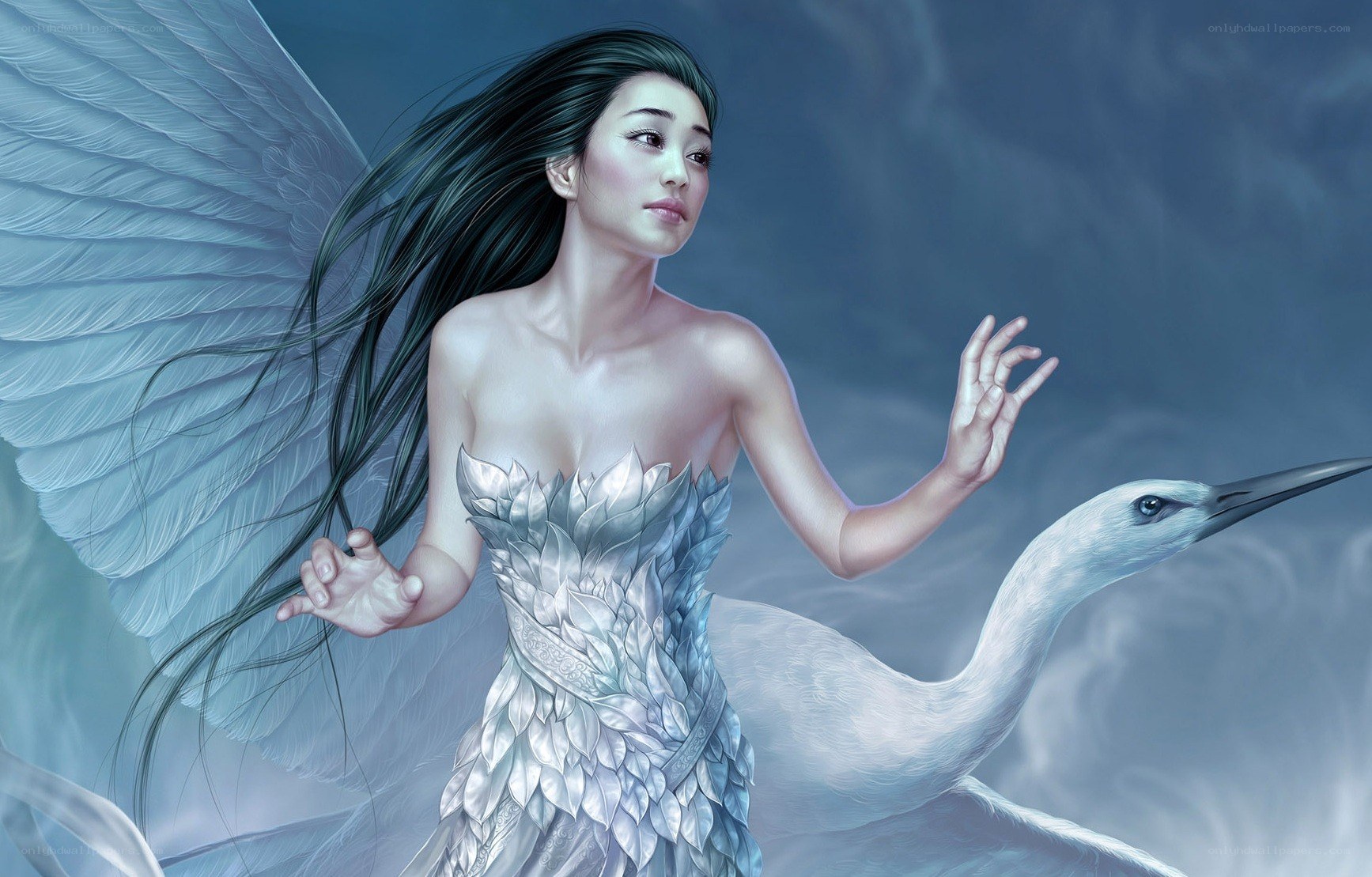 Angel with wings and crane