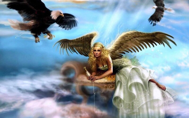 Angel with Wings and Eagles — Blue