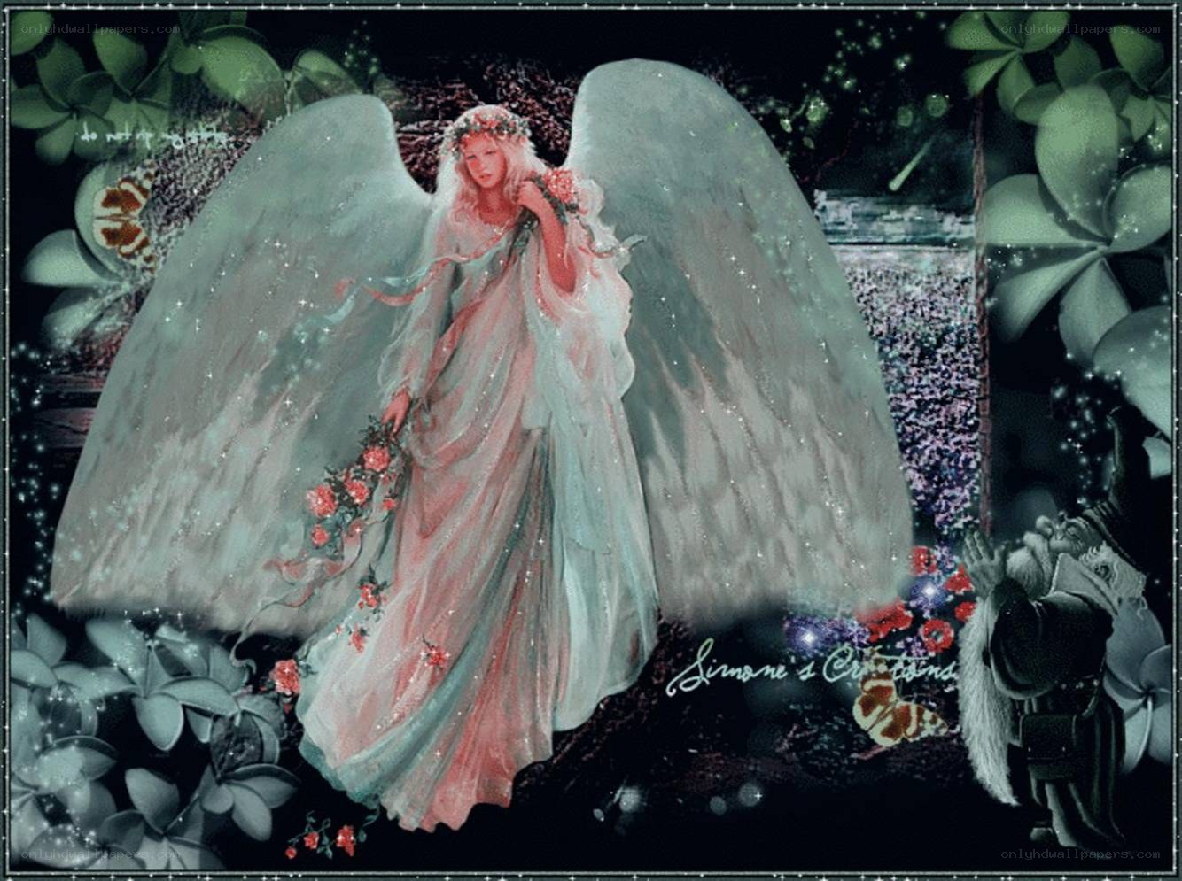 Angel with wings and flowers