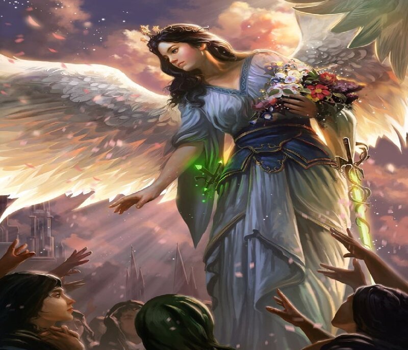 Angel with Wings and Flowers — Blue, Serene