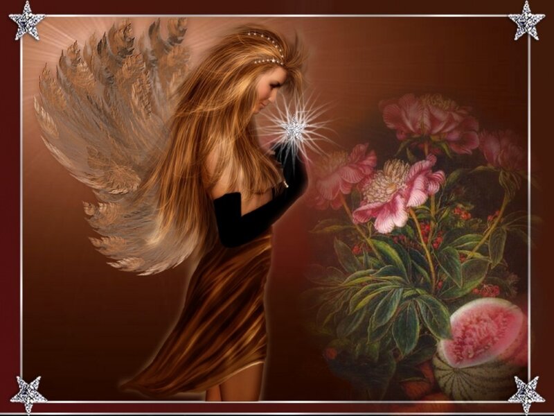 Angel with Wings and Flowers — Brown
