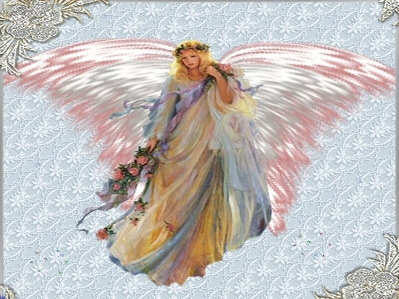 Angel with Wings and Flowers — White, Serene
