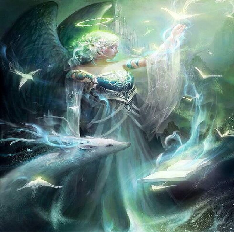 Angel with Wings and Halo — Green