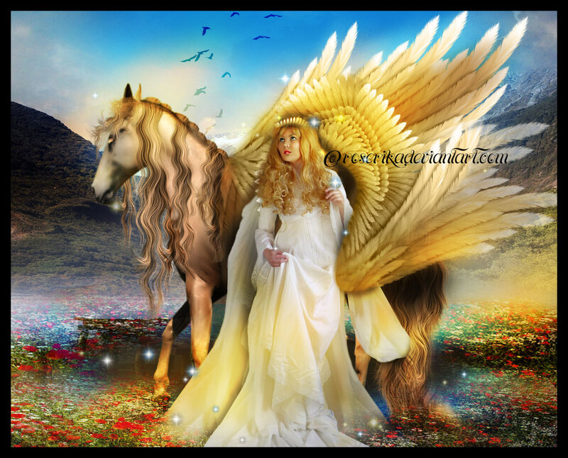 Angel with Wings and Horse — White, Serene