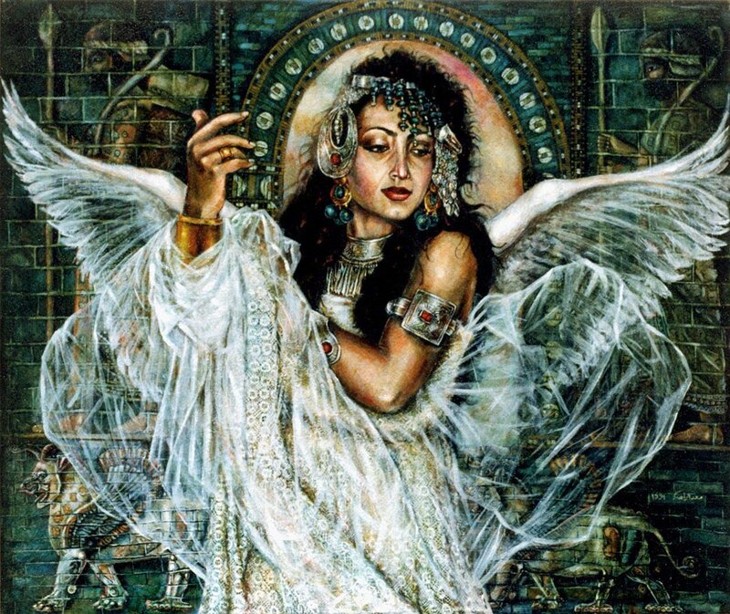 Angel with wings and jewelry