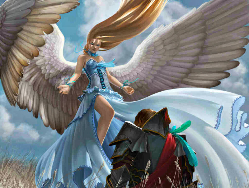 Angel with Wings and Man — Blue