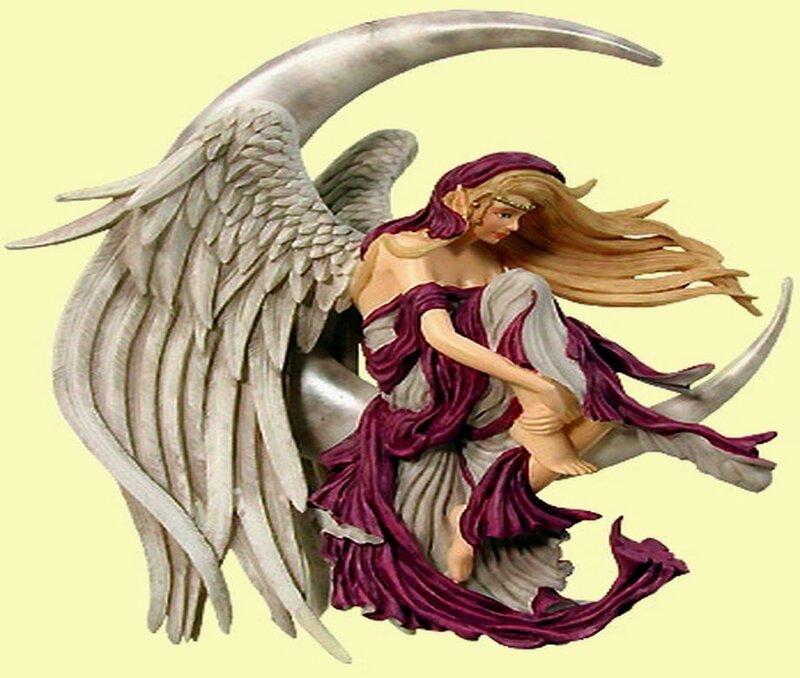 Angel with Wings and Moon — White