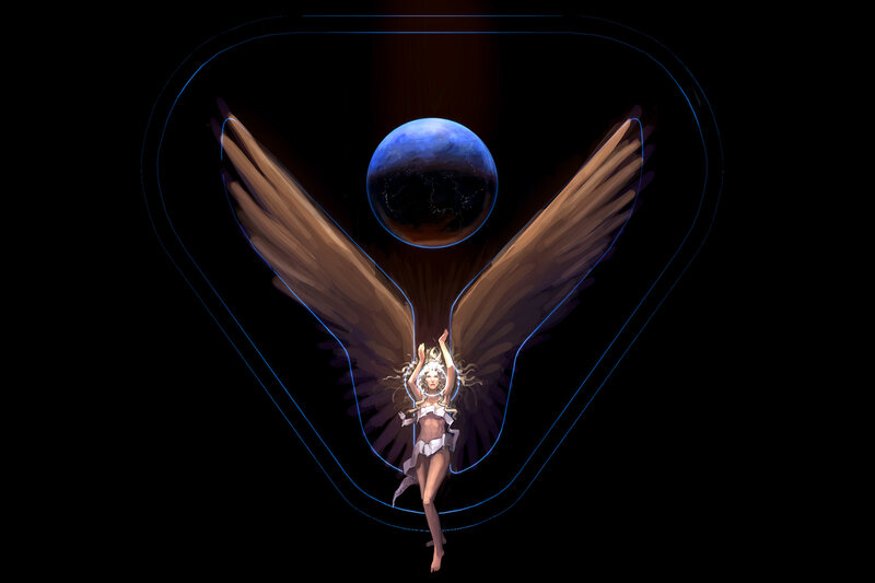 angel with wings and planet