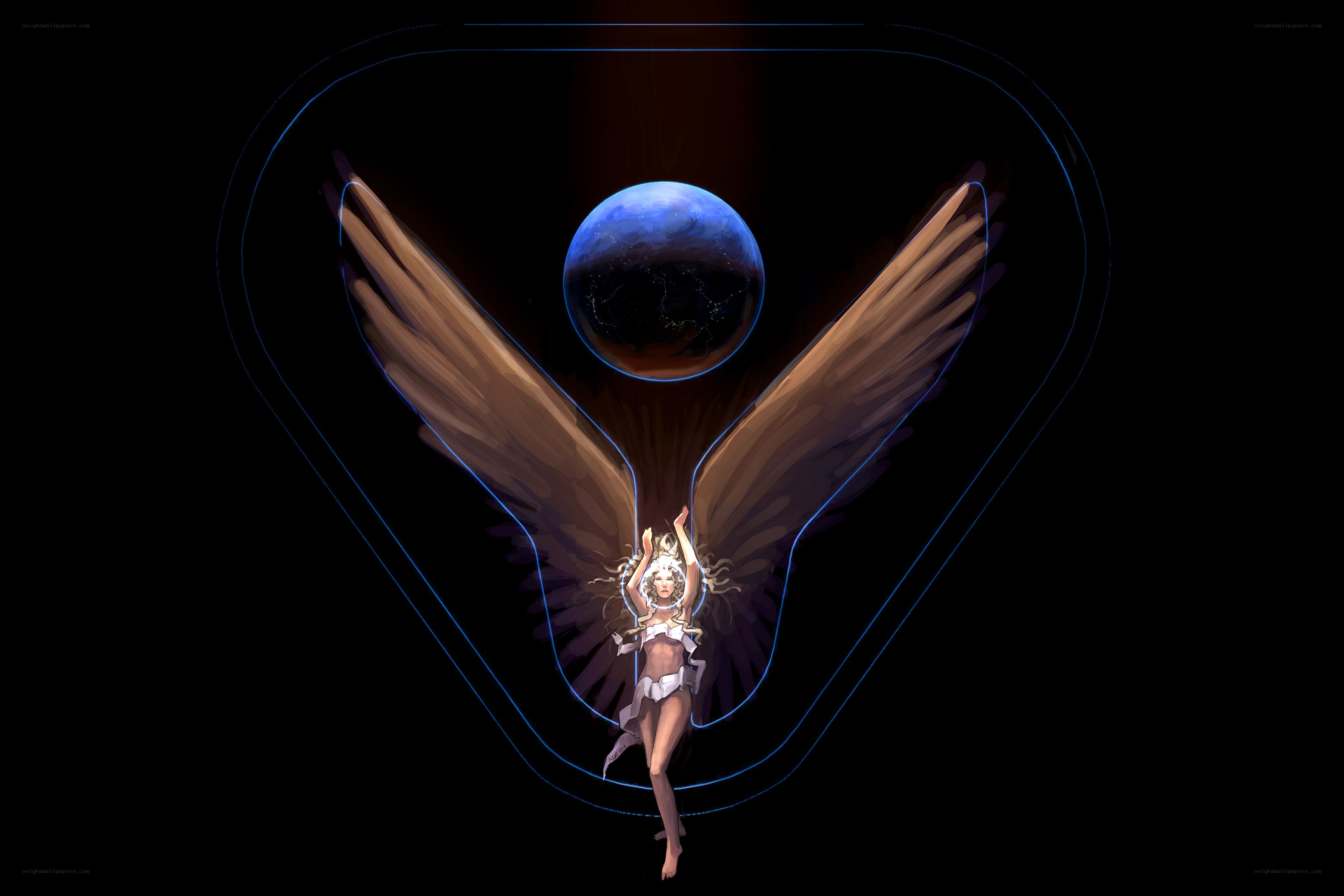 angel with wings and planet