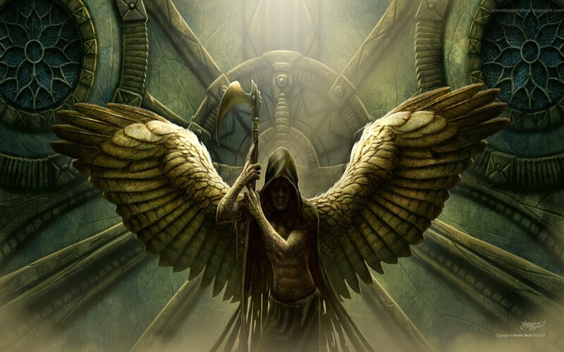 angel with wings and scythe