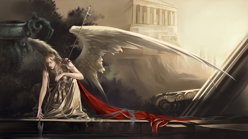 Angel with Wings and Spear — Beige, Dramatic, Afternoon