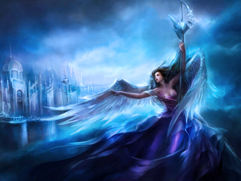 Angel with Wings and Spear — Blue