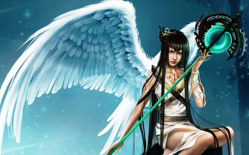 Angel with Wings and Staff — Blue, Dramatic, Night