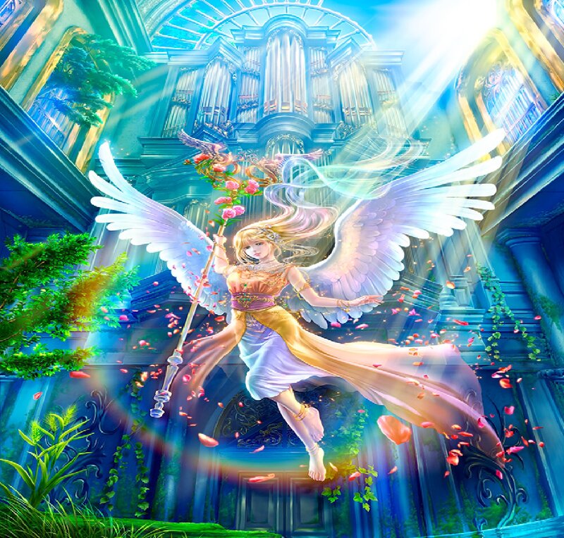 Angel with Wings and Staff — Blue, Serene