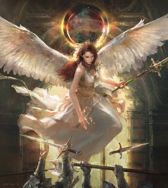 Angel with Wings and Staff — White, Dramatic