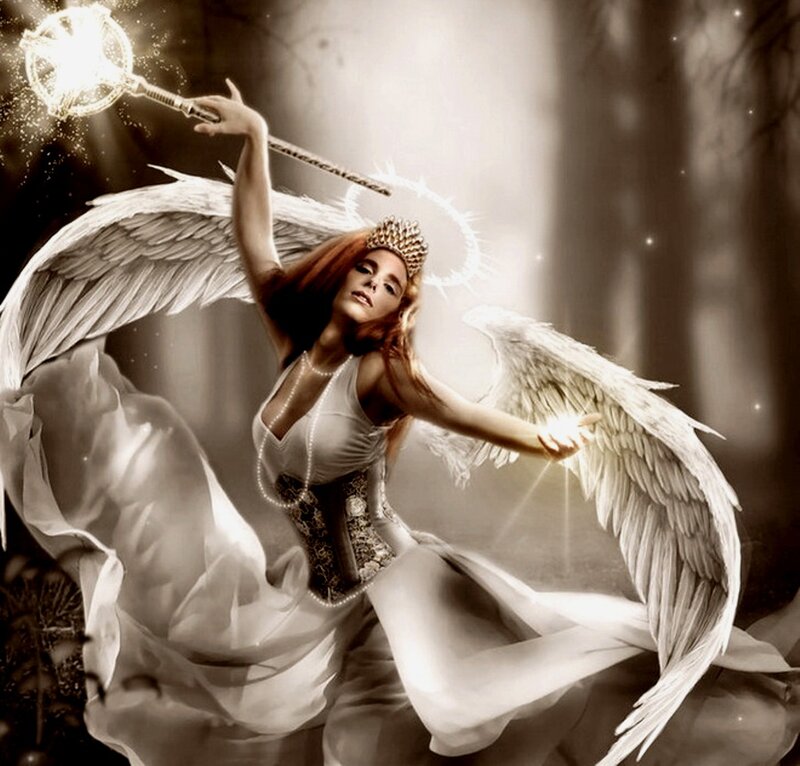 Angel with Wings and Staff — White