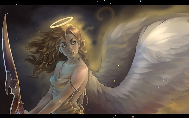 Angel with Wings and Sword — White