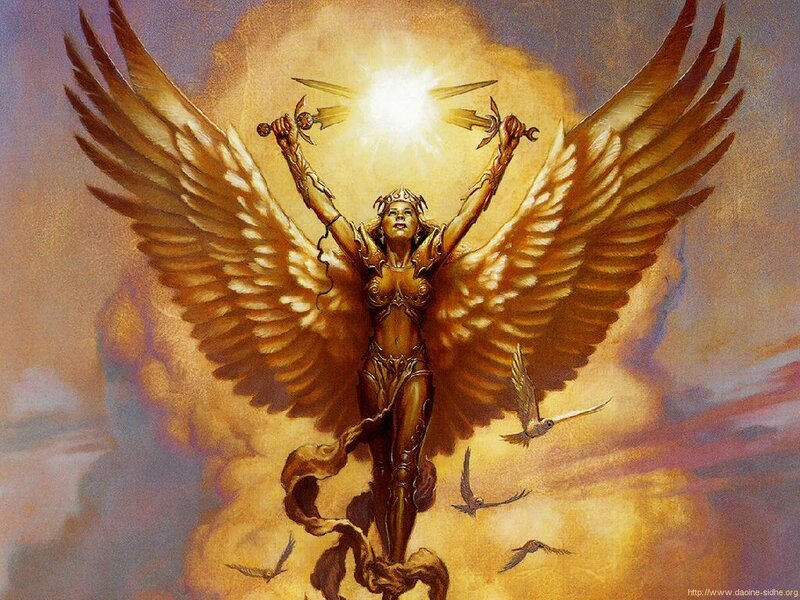 Angel with wings and swords