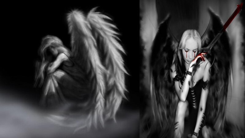 Angel with Wings — Black, Dramatic, Digital Art, Blood