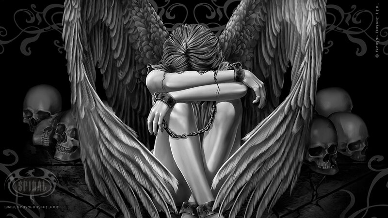 Angel with Wings — Black, Dramatic, Digital Art, Skulls