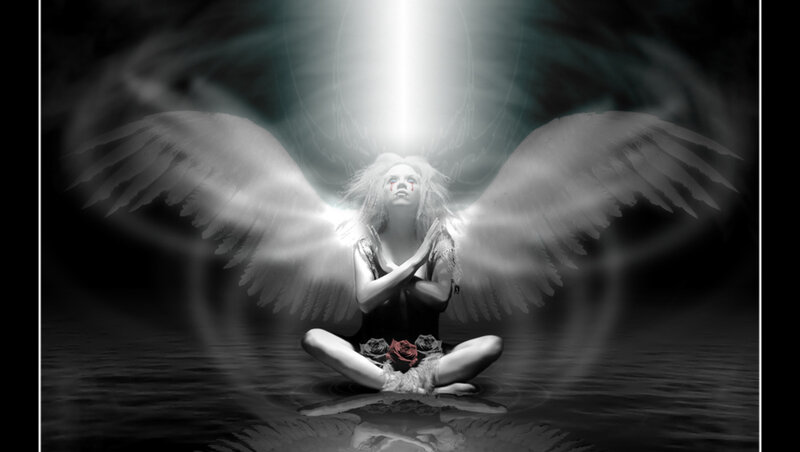 Angel with Wings — Black, Dramatic, Digital Art