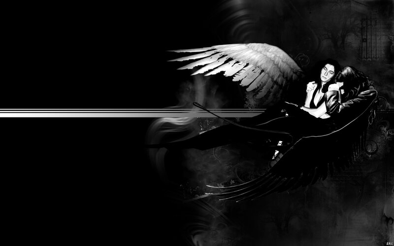 Angel with Wings — Black, Dramatic, Night, Digital Art, Smoke, Woman