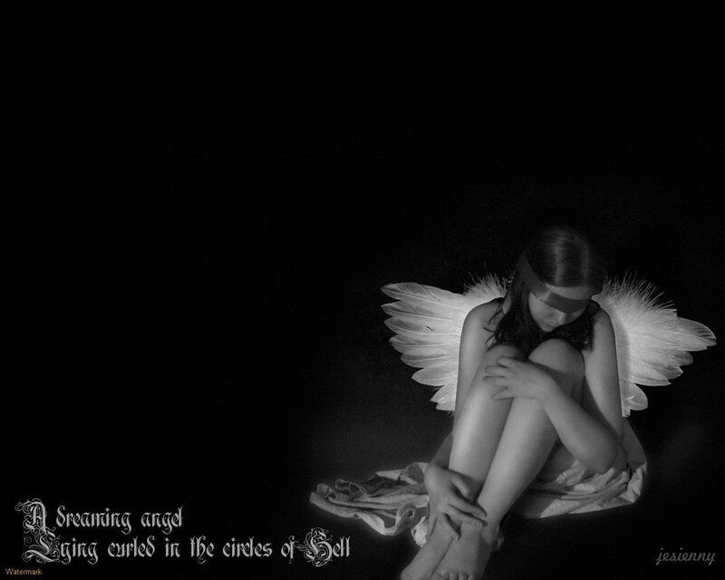 Angel with Wings — Black, Dramatic, Night, Photograph, Blindfold
