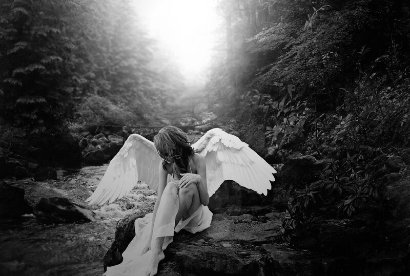 Angel with Wings — Black, Dramatic, Photograph