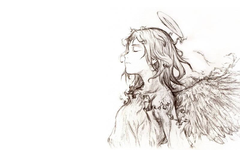 Angel with Wings — Black, Serene, Illustration