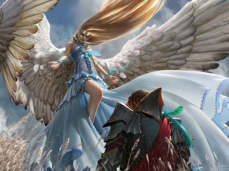 Angel with Wings — Blue, Dramatic, Afternoon, Digital Art, Dress