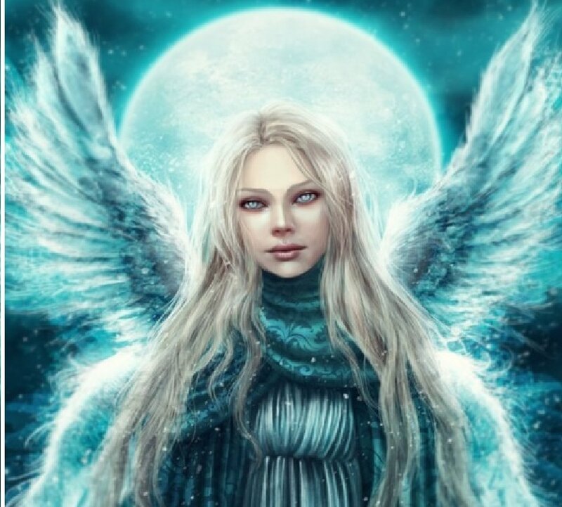 Angel with Wings — Blue, Dramatic, Night, Digital Art
