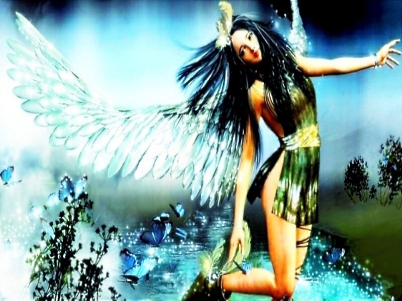 Angel with Wings — Blue, Ethereal, Digital Art