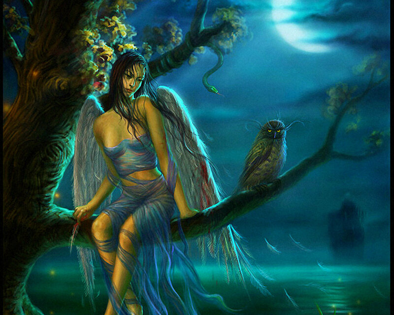Angel with Wings — Blue, Mysterious, Night