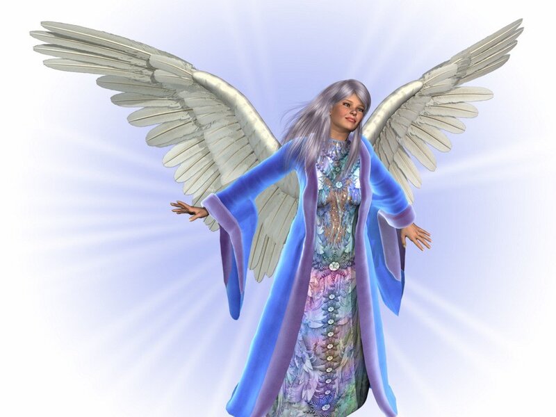 Angel with Wings — Blue, Serene, 3d Render, Robe