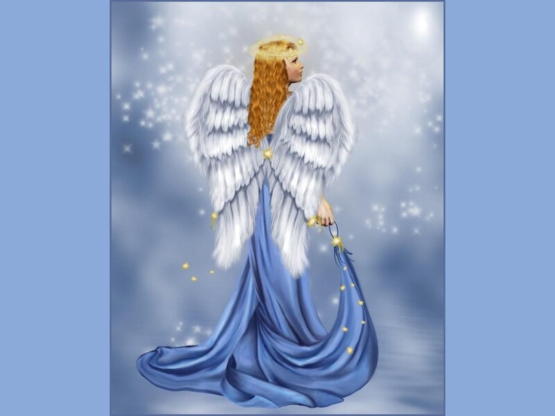 Angel with Wings — Blue, Serene, Digital Art, Dress