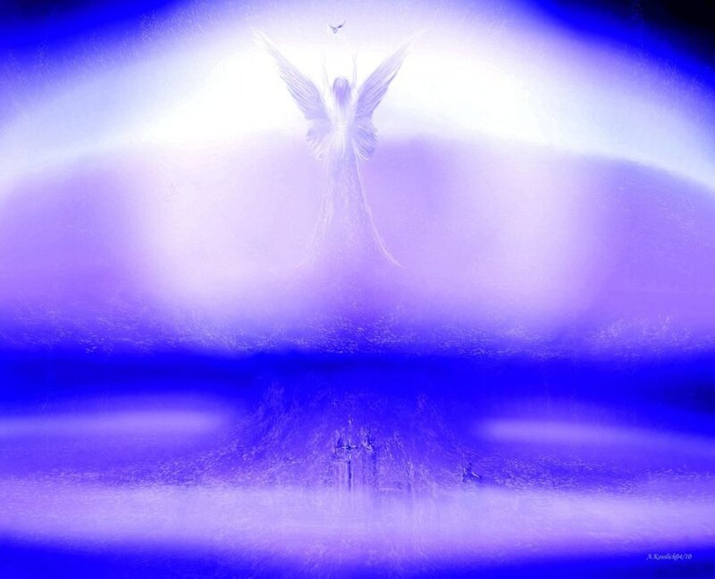 Angel with Wings — Blue, Serene, Digital Art, Light