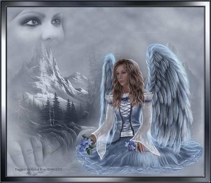 Angel with Wings — Blue, Serene, Digital Art, Mountains