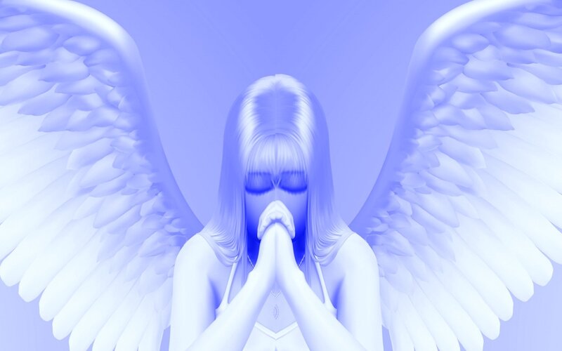 Angel with Wings — Blue, Serene, Digital Art, Praying Hands