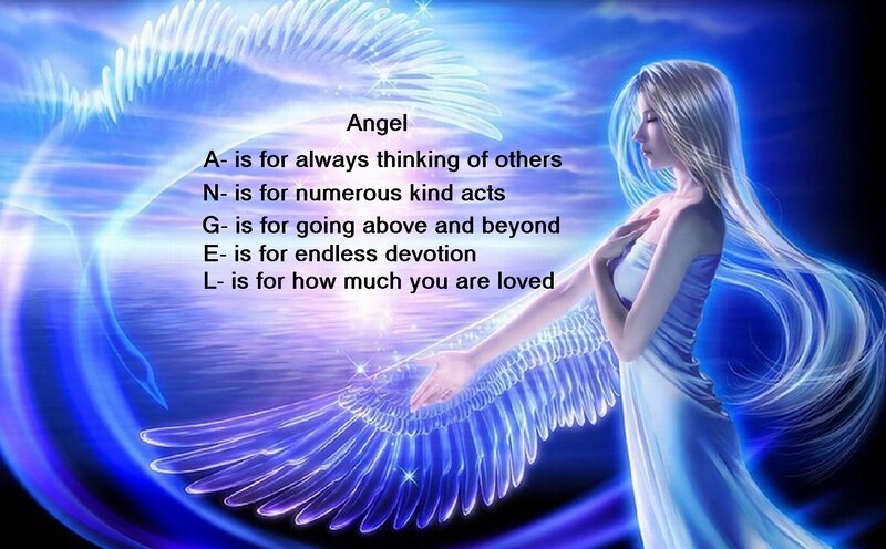 Angel with Wings — Blue, Serene, Digital Art, Text