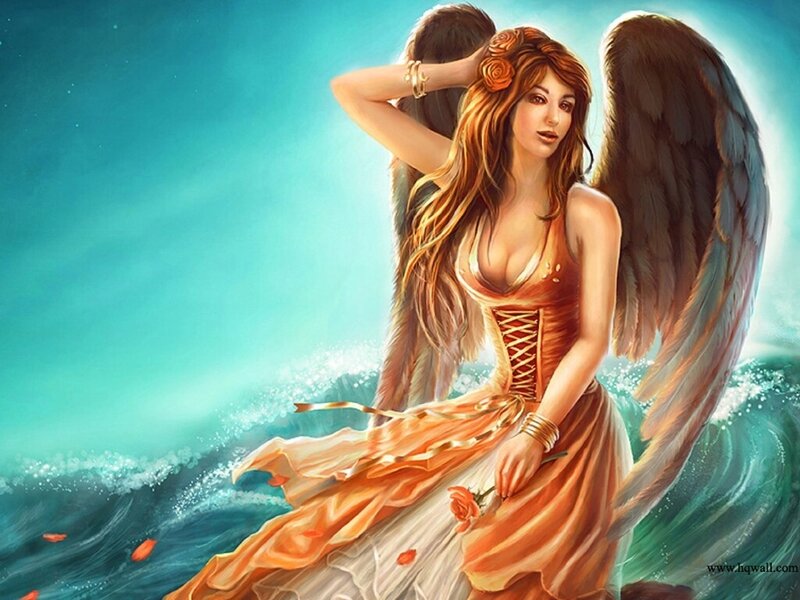 Angel with Wings — Blue, Serene, Digital Art