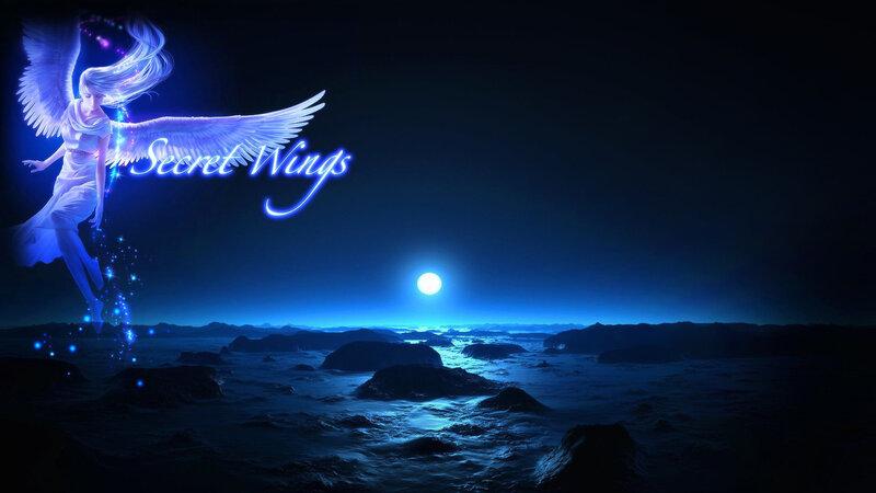 Angel with Wings — Blue, Serene, Night, Digital Art, Moon, Sea