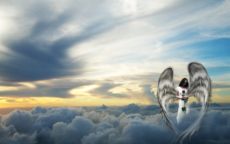 Angel with Wings — Blue, Serene, Sunset