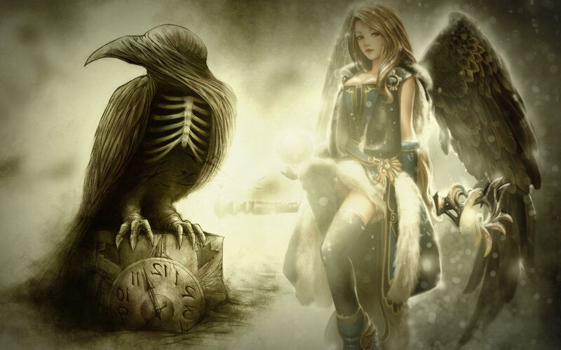 Angel with Wings — Brown, Dramatic, Digital Art, Bird