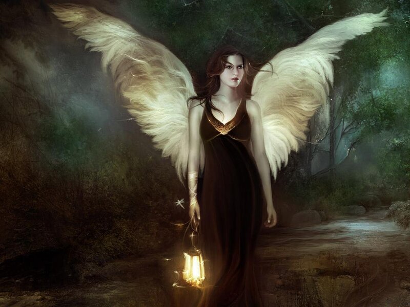 Angel with Wings — Brown, Dramatic, Night, Digital Art