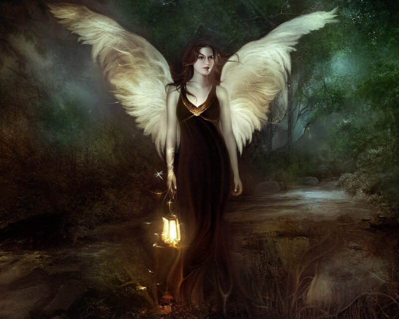 Angel with Wings — Brown, Dramatic, Night