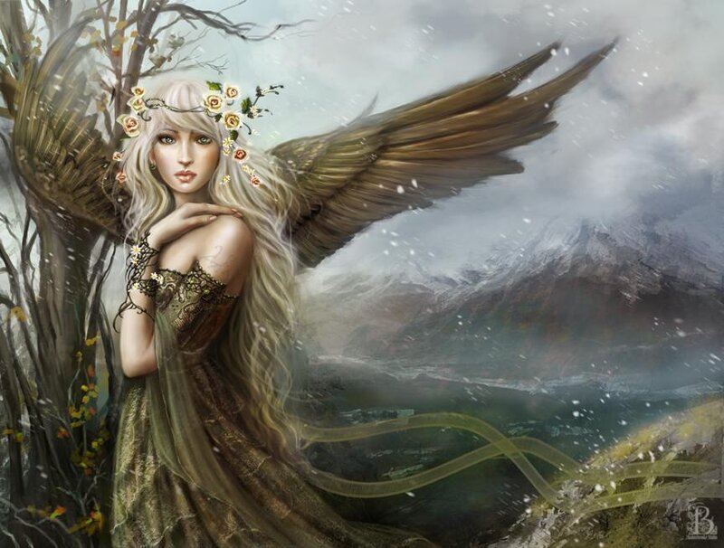 Angel with Wings — Brown, Dramatic, Winter