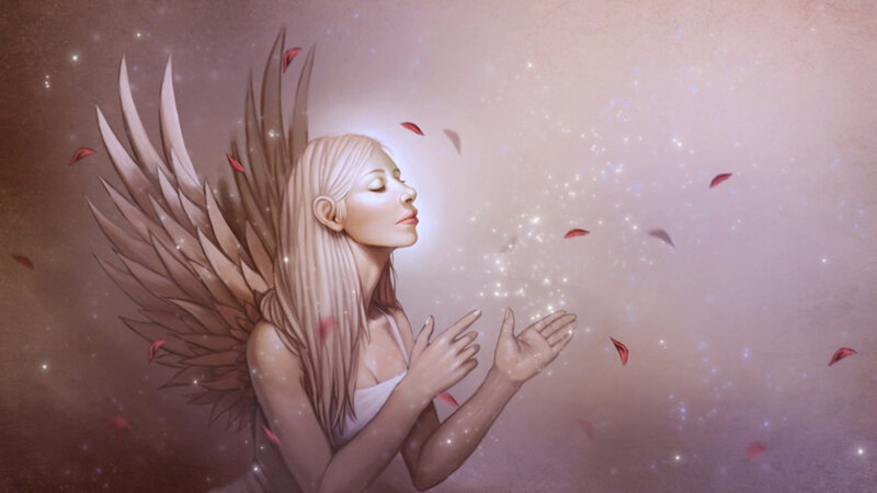 Angel with Wings — Brown, Serene, Digital Art