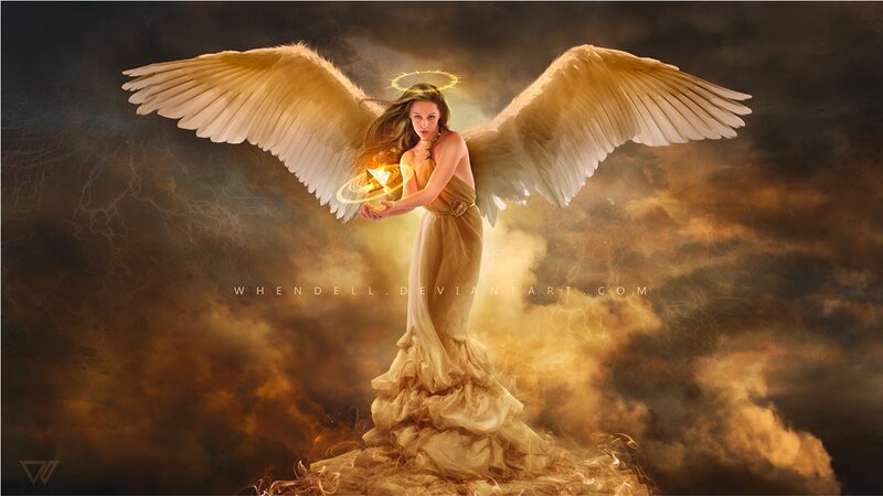 Angel with Wings — Gold, Dramatic, Digital Art