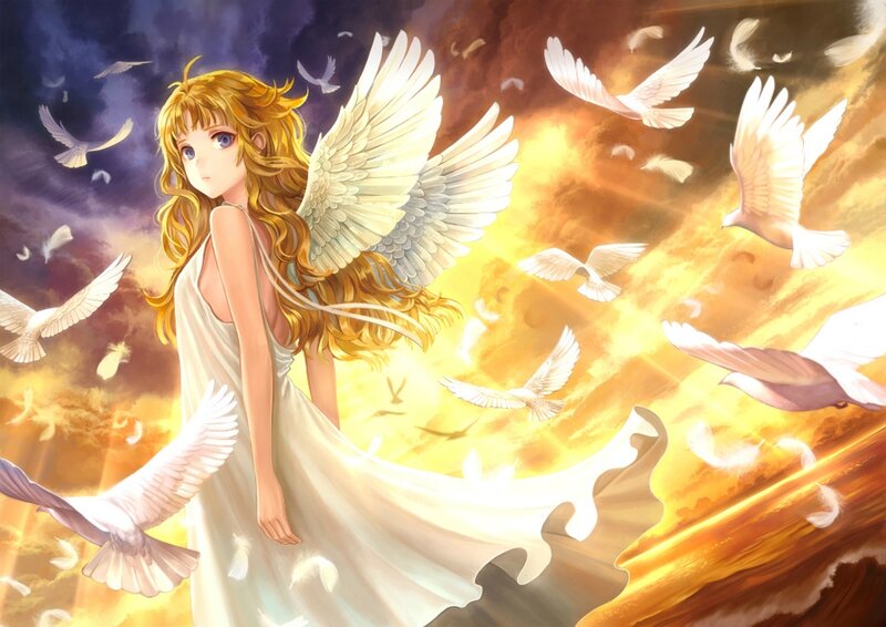 Angel with Wings — Gold, Dramatic, Sunset, Digital Art